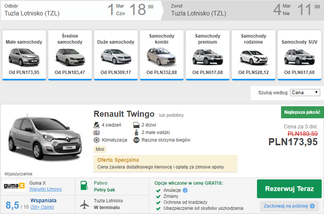 rezerwacja auta w Tuzli