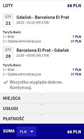 Barcelona loty