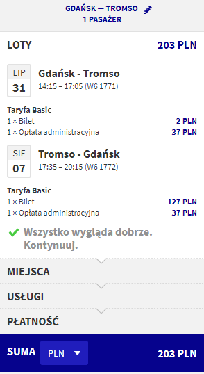 loty z gdanska do tromso