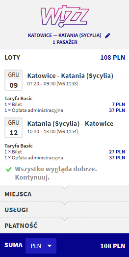 Bilety do Katanii i z powrotem za 108 złotych