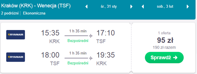 rezerwacja lotów z krakowa do wenecji