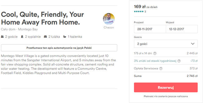 noclegi w domku na Jamajce