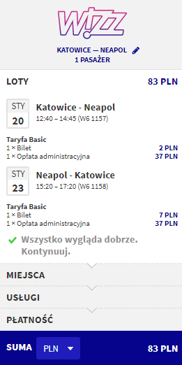 loty do Neapolu za 83 złote