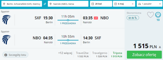 loty z Berlina do Nairobi
