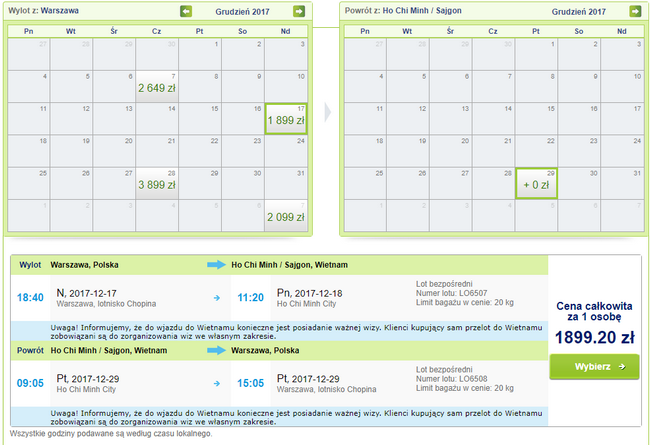 loty z warszawy do sajgonu