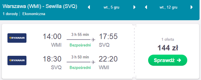 loty z warszawy do sewilli