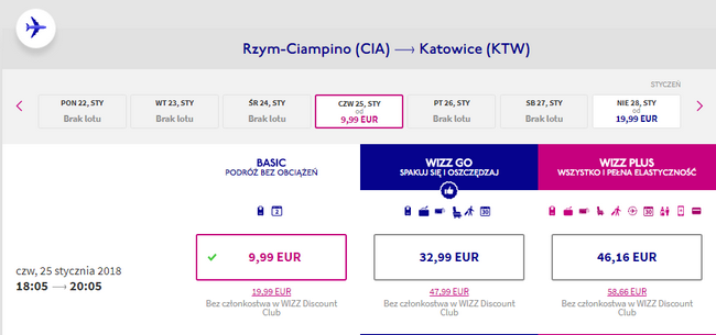 lot z rzymu do katowic