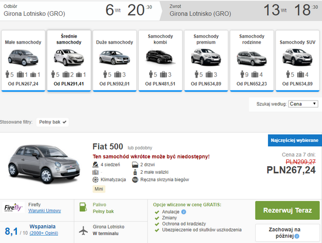 wynajem samochodu w Gironie