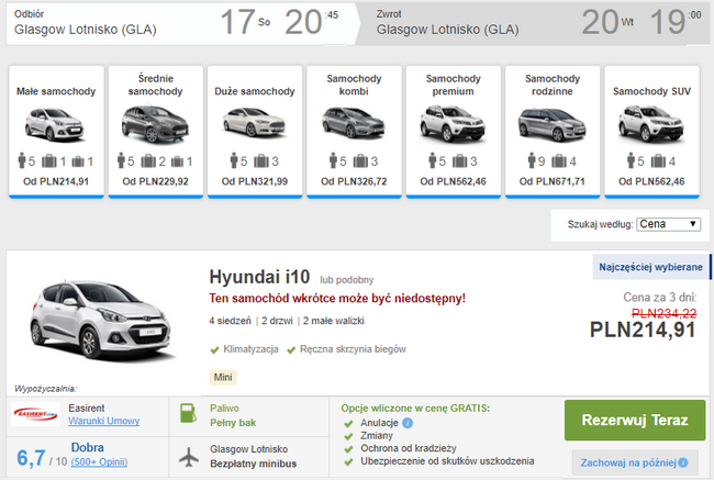 wynajem auta glasgow