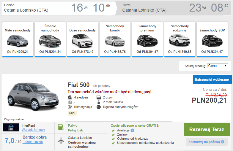 wynajem auta sycylia