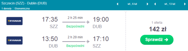 Dublin szczecin loty