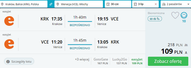 rezerwacja lotów z krakowa do wenecji