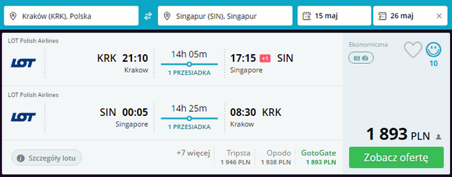 rezerwacja lotów do singapuru z krakowa