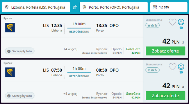 lot z Lizbony do Porto