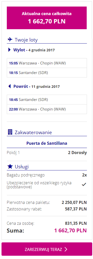 wizztours santander rezerwacja