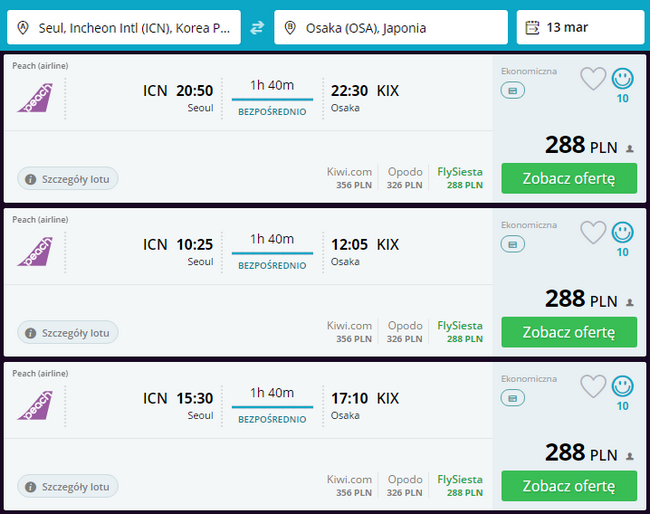 rezerwacja lotu z Seulu do Osaki