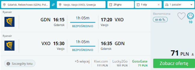 Vaxjo loty