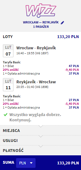 przykładowa rezerwacja lotów na islandię