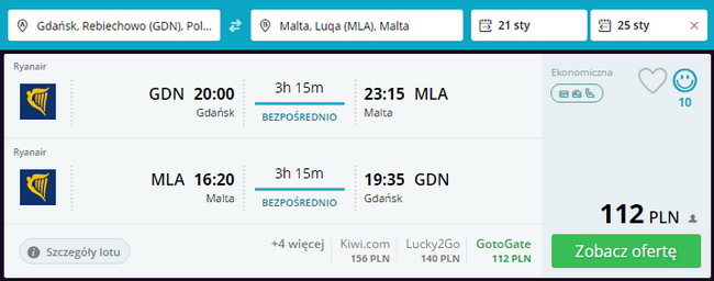 tanie loty z Gdańska na Maltę