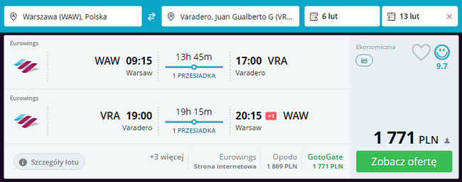 rezerwacja lotów do Varadero w lutym