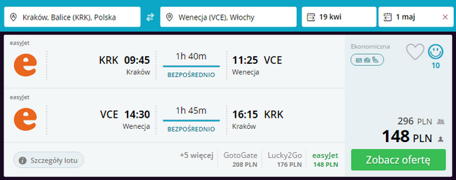 loty do Wenecji