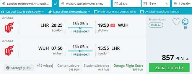 rezerwacja lotów do Wuhan