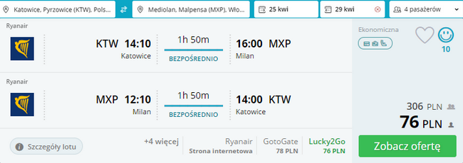 rezerwacja lotów z katowic do mediolanu