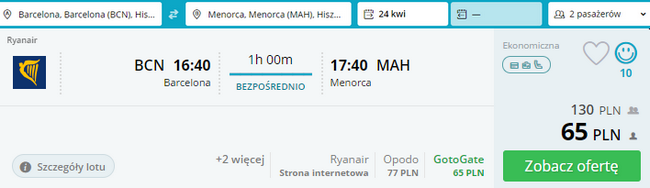rezerwacja lotów z barcelony na minorkę