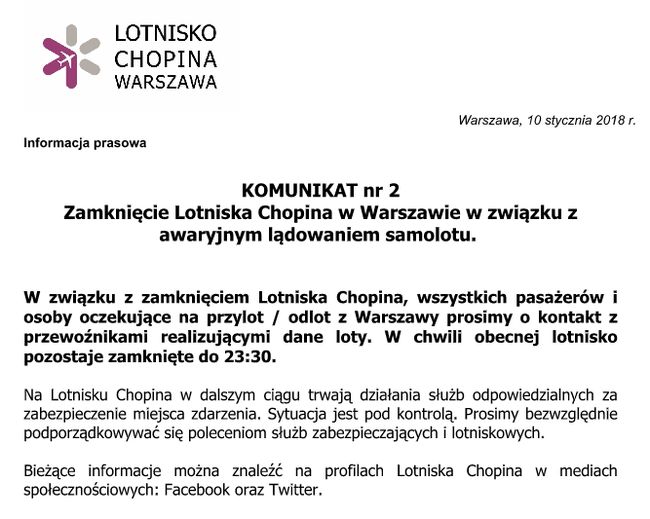 Komunikat Lotniska Chopina