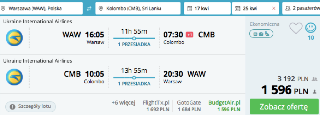 zarezerwuj lot do kolombo