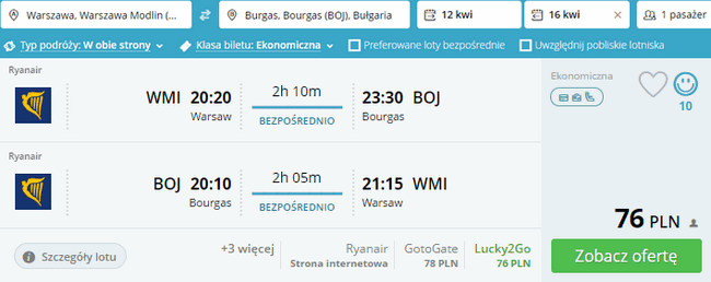 rezerwacja lotów do Burgas