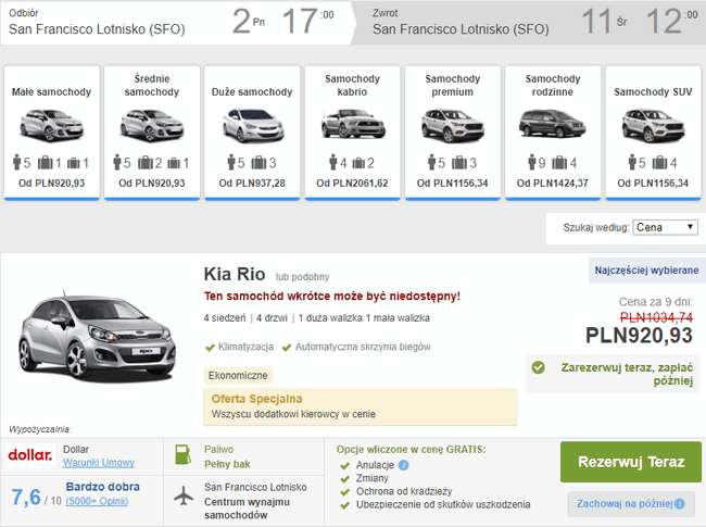 wynajęcie auta w San Frncisco