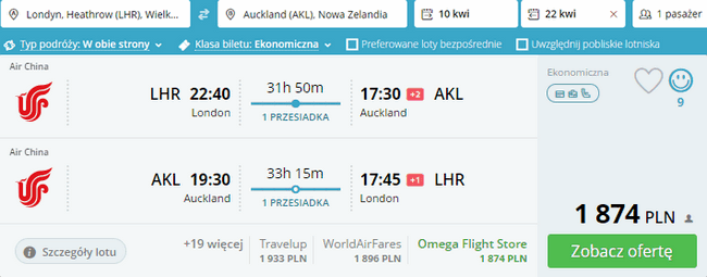 rezerwacja lotów do Nowej Zelandii
