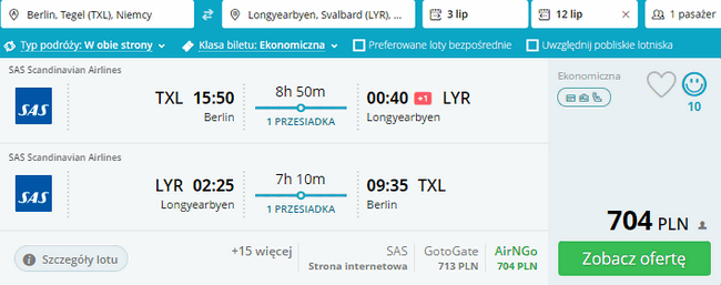 rezerwacja lotów na Spitzbergen