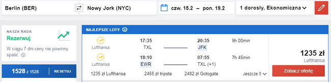 rezerwacja lotów do nowego jorku