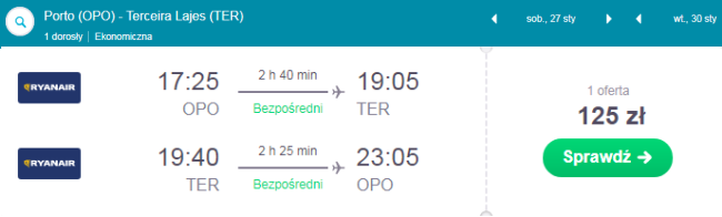 Rezerwacja przelotów z Porto na Azory