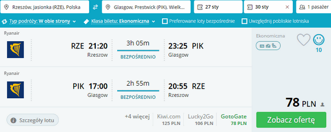 rezerwacja lotów do Glasgow