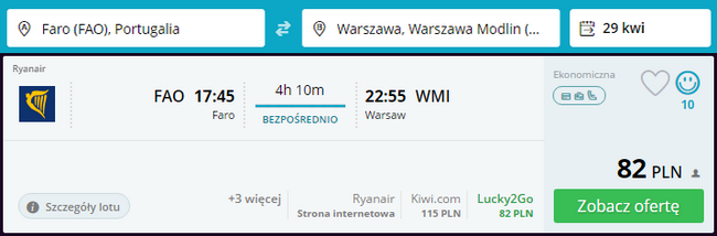 lot z faro do warszawy