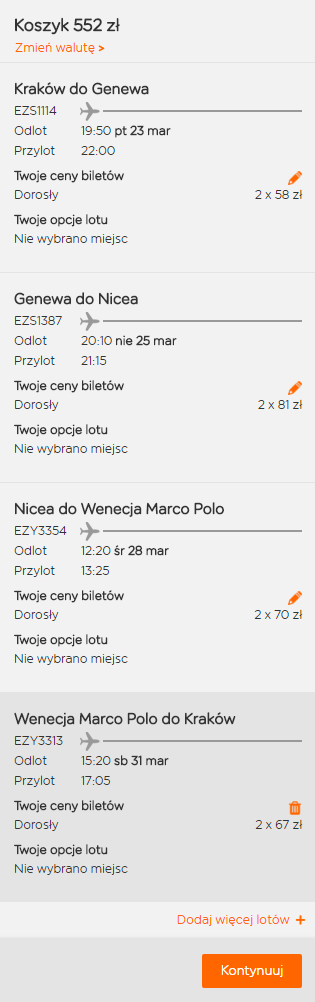 przykładowa rezerwacja przelotu dla dwóch osób