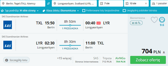 rezerwacja lotów na Spitzbergen