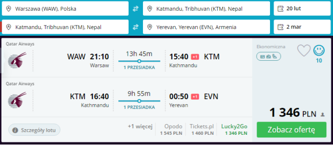 Rezerwacja przelotów Warszawa - Katmandu - Erywań