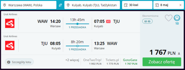 Rezerwacja przelotów z Warszawy do Tadżykistanu