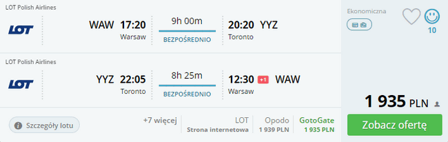 rezerwacja lotów do Toronto