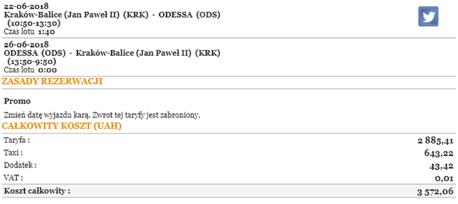 ceny biletów Kraków Odessa Yanair