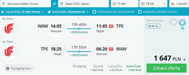 rezerwacja lotów na Tajwan