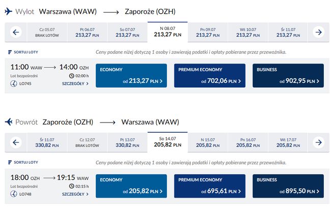 Lot Warszawa Zaporoże