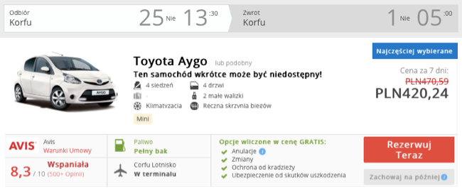 zarezerwuj auto na korfu