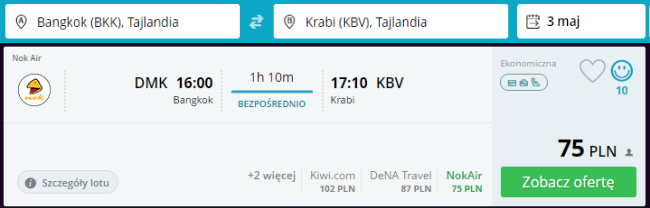 Rezerwacja przelotów z Bangkoku do Krabi