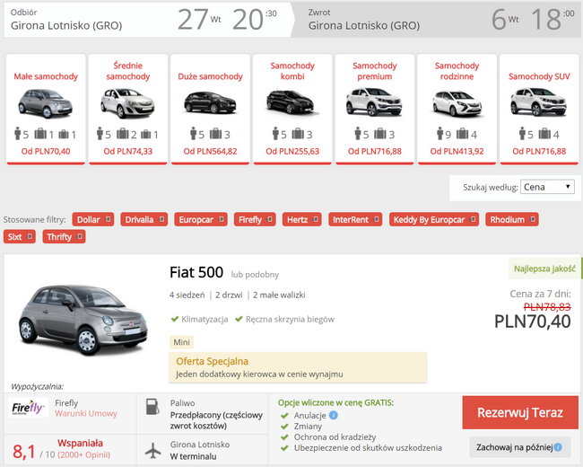 wypożyczenie samochodu na costa brava