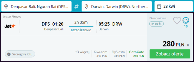 Rezerwacja przelotów z Bali do Darwin